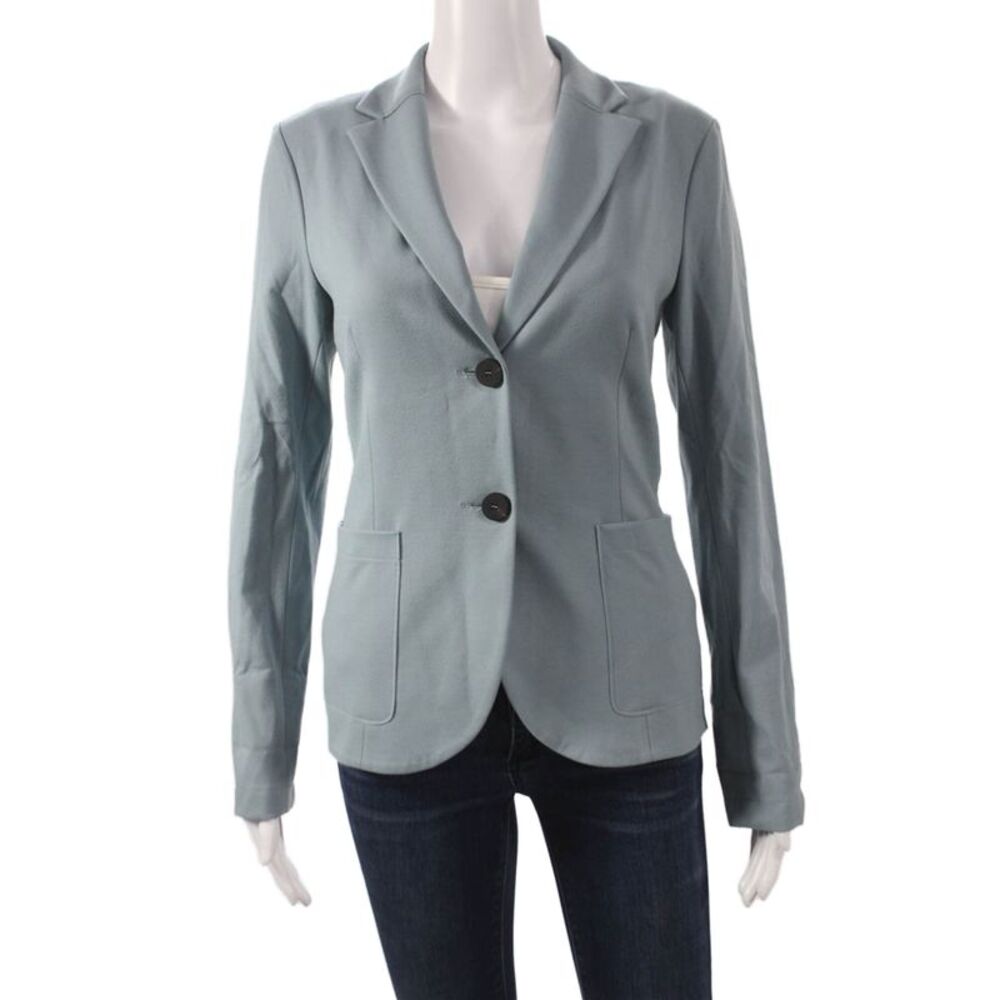 Sharis Women Blazer Blue Viscose Blend Button Long Sleeve Size 44